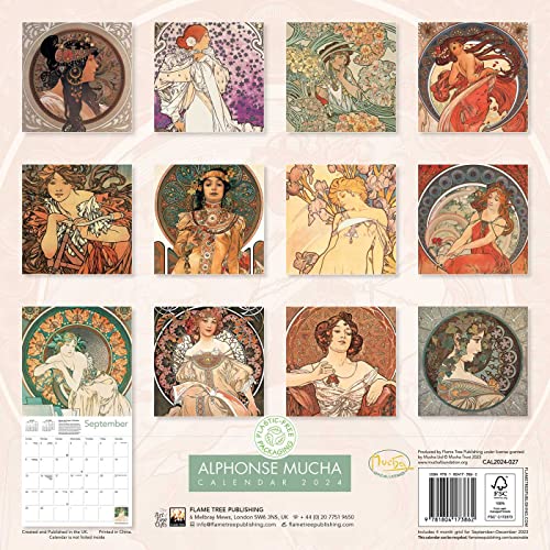 Alphonse Mucha Wall Calendar 2024 (Art Calendar) Paperback Books
