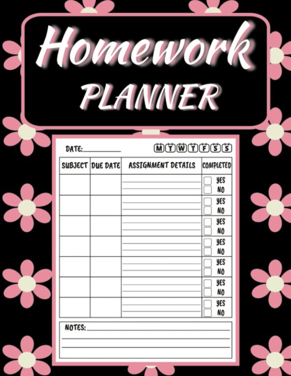 Homework Planner: Assignments for Elementary, Middle and High School, College Students | 120 Pages, Large 8.5" x 11" | Flowers Cover