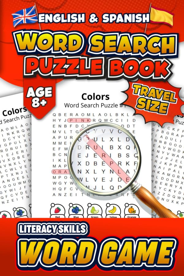 Word Search Puzzle Book - Literacy Skills Word Game Spanish: Vocab Builder for 2nd, 3rd, 4th grade, K-2, High School, Kids, Teens, Adults - Learn new ... pocket size multi...